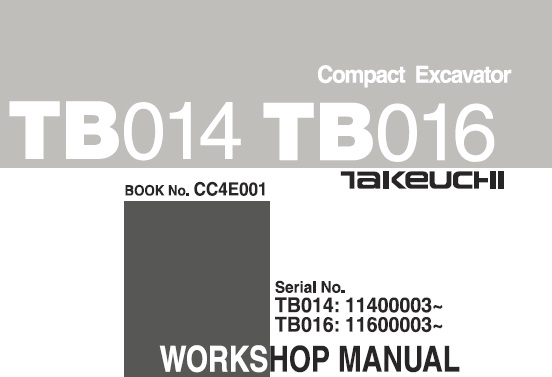 Takeuchi TB014-TB016 Workshop-piezas y manuales del operador 