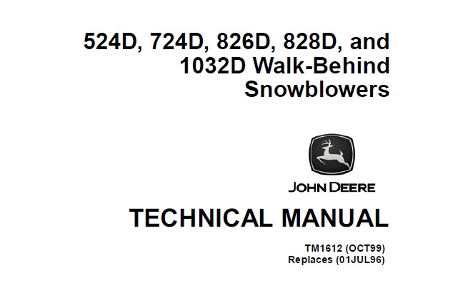 John Deere 524D, 724D, 826D, 828D, 1032D Walk-Behind Snowblowers