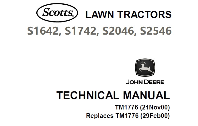 S2046 & S2546 Lawn Tractor Technical Manual TM1776 On CD S1742 Scotts S1642 