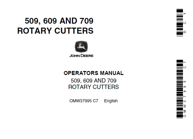 John Deere 509 609 and 709 Rotary Cutter Owners Operators Manual JD 