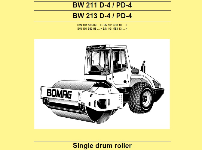 Bomag Bw 211 D 4 Pd 4 Bw 213 D 4 Pd 4 Single Drum Roller Service Repair Manual Service Manual Download