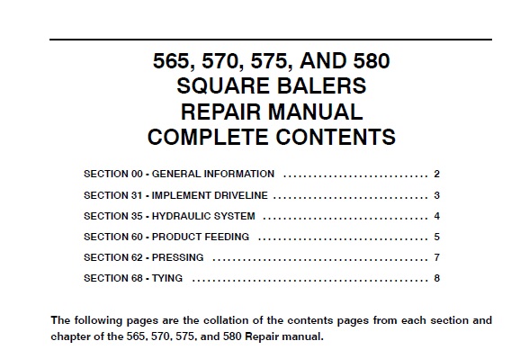 New Holland 565 , 570 , 575 , 580 SQUARE BALERS Service Repair Manual