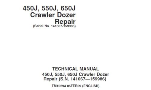 John Deere 450J, 550J, 650J Crawler Dozer Repair Technical Manual (TM10294)