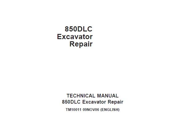 John Deere 850DLC Excavator Repair Technical Manual (TM10011)