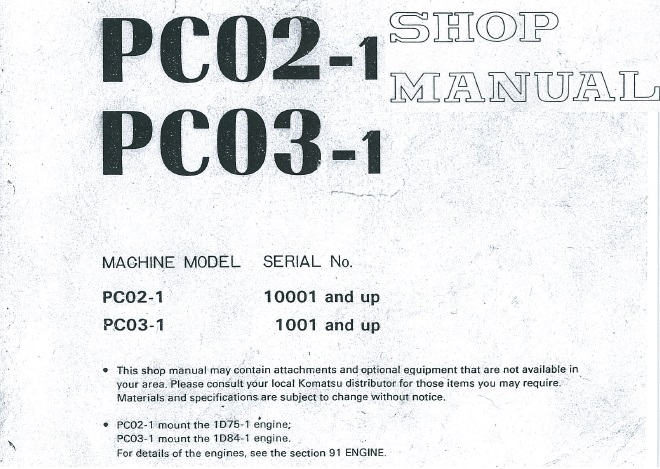 Komatsu PC02-1, PC03-1 Excavator Shop Manual