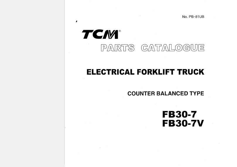 TCM FB30-7, FB30-7V Electrical Forklift Truck Parts Manual