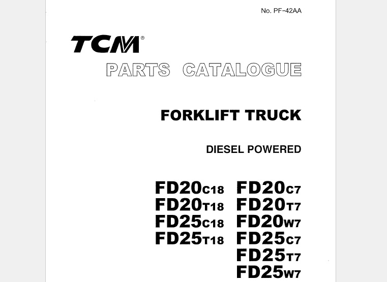 TCM FD20C18-FD25W7 Diesel Powered Forklift Parts Catalogue