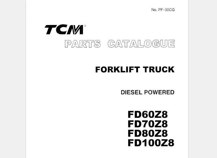 TCM FD60Z8, FD70Z8, FD80Z8, FD100Z8 Forklift Parts Catalogue
