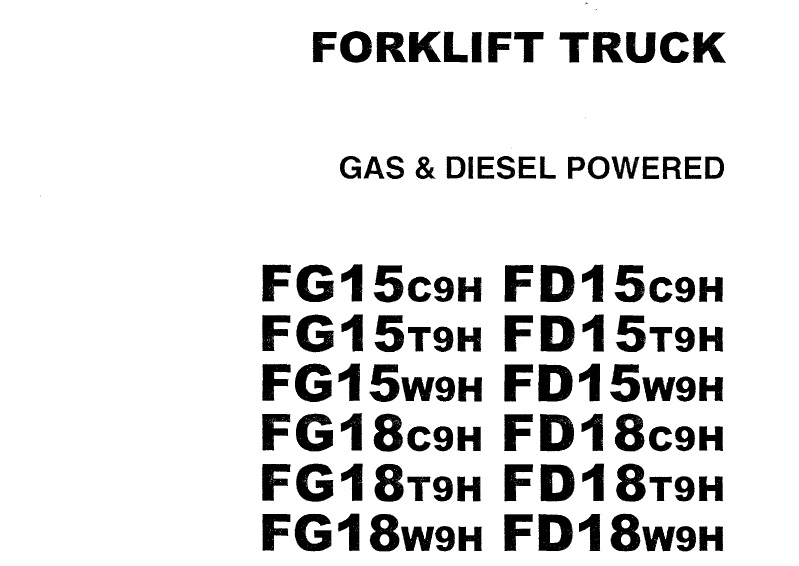 TCM FG15C9H - FD18W9H Gas & Diesel Forklift Parts Catalogue
