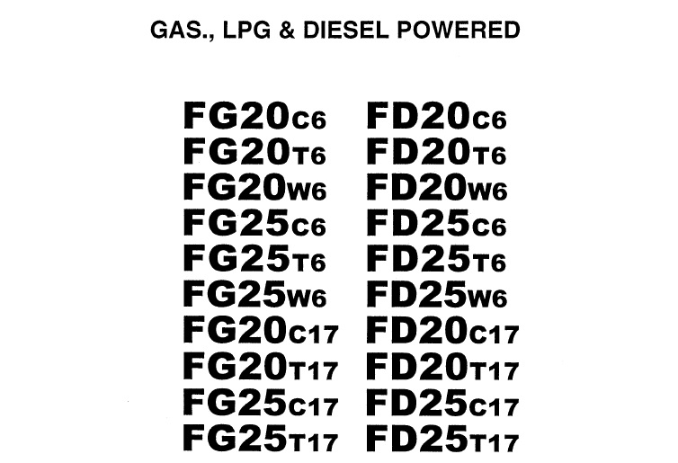 TCM FG20C6 - FD25T17 Gas, LPG, Diesel Forklift Parts Manual