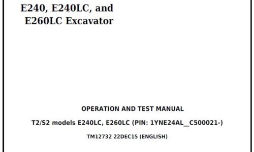 John Deere E240, E240LC, E260LC Excavator Diagnostic Operation and Test Manual (TM12732)