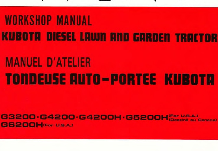 Kubota G3200, G4200, G4200H, G5200H, G6200H Tractor Workshop Manual