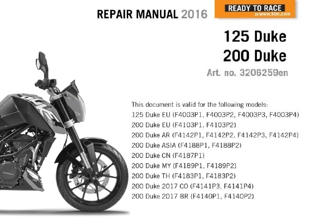 KTM 125 Duke, 200 Duke Service Repair Manual 2016