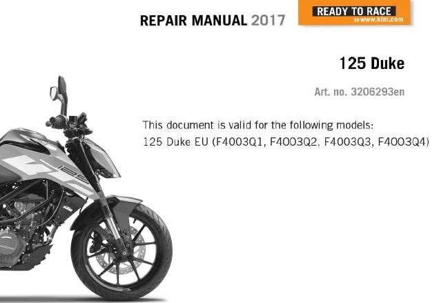 KTM 125 Duke Service Repair Manual 2017