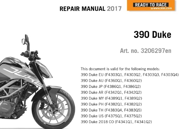KTM 390 Duke Service Repair Manual 2017
