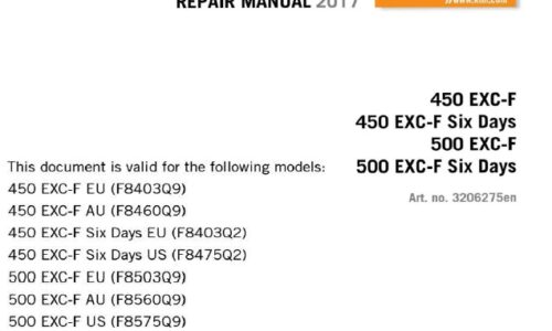 KTM 450, 500 EXC-F Service Repair Manual 2017