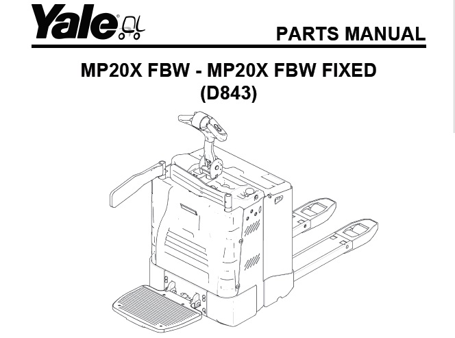 Yale (D843) MP20X FBW Forklift Parts Manual 2018