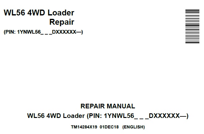 John Deere WL56 4WD Loader Repair Manual (TM14284X19)