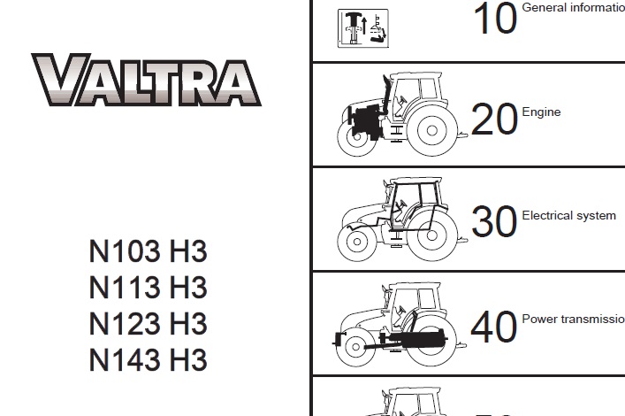 Valtra N103 H3, N113 H3, N123 H3, N143 H3 (N3 Series) Tractor Service Manual