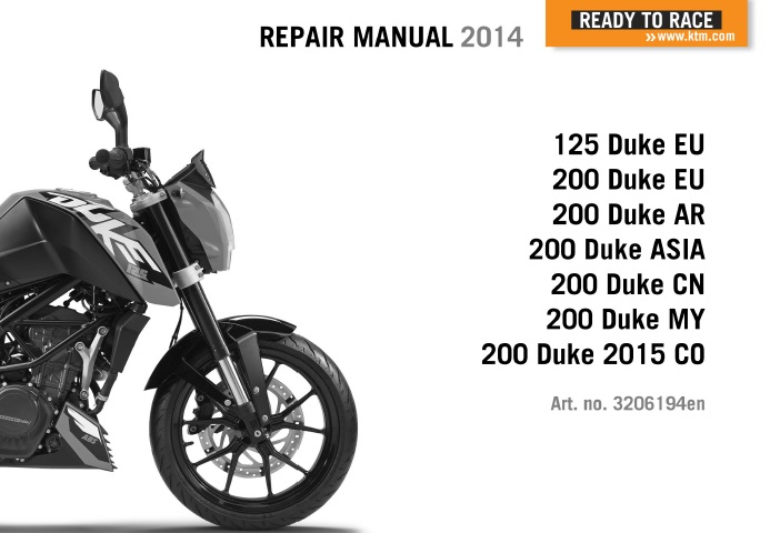 KTM 125 Duke, 200 Duke Service Repair Manual 2014