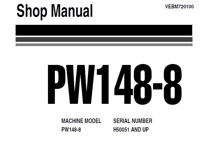 Komatsu PW148-8 Wheeled Excavator Shop Manual (H50051-)