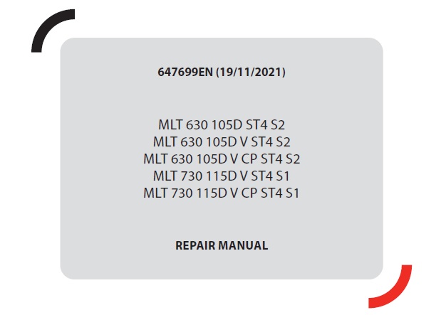 Manitou MLT 630, 730 ST4 S2, S1 Telescopic Handler Repair Manual
