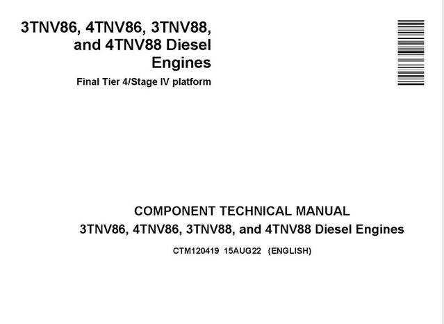 John Deere 3TNV86, 4TNV86, 3TNV88, 4TNV88 Yanmar Diesel Engine Component Technical Manual (CTM120419)
