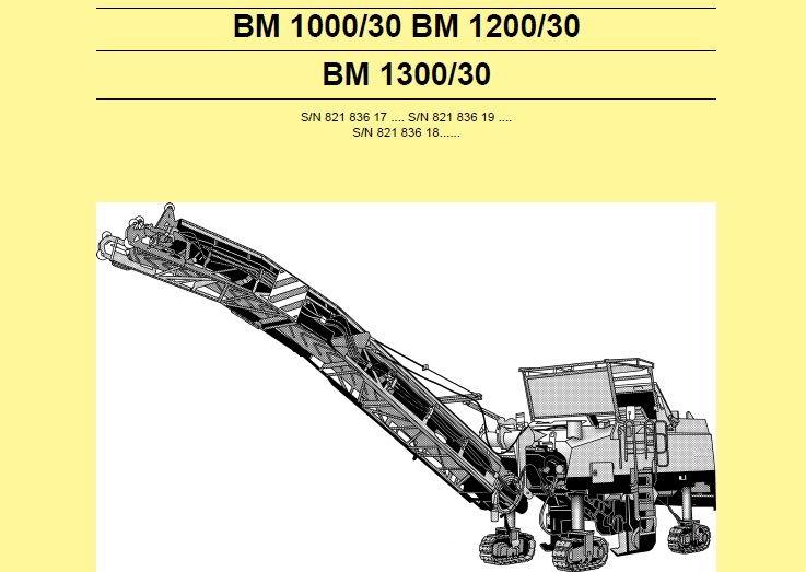 Bomag BM 1000 30, BM 1200 30, BM 1300 30 Cold Milling Machine Service Repair Manual
