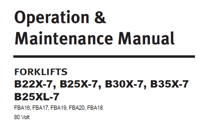 Doosan B22X-7, B25X-7, B25XL-7, B30X-7, B35X-7 Forklifts Operation & Maintenance Manual
